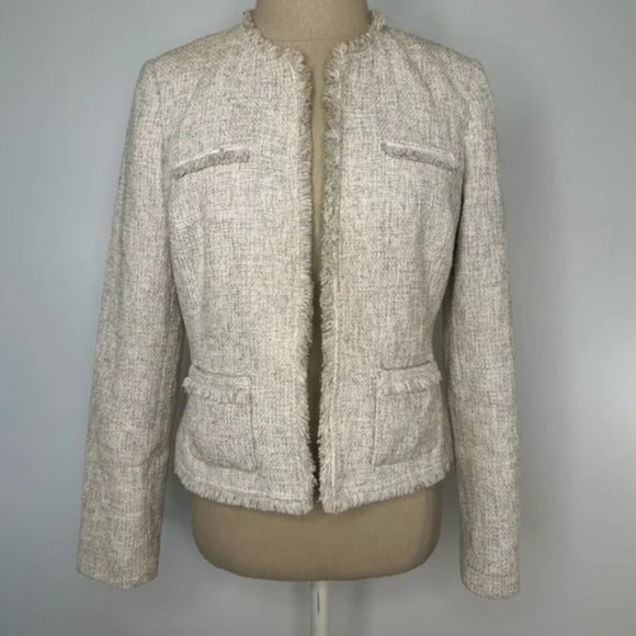 Calvin Klein Open Front Tweed Fringe Jacket 2 - Picture 5 of 12